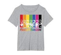 Power Rangers Rainbow Group Panels Maglietta, Donna Plus-Size, Grigio Melange, 4X