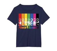 Power Rangers Rainbow Group Panels Maglietta, Donna Plus-Size, Navy, 1X