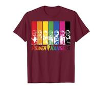 Power Rangers Rainbow Group Panels Maglietta, Uomo, Bordeaux, 3XL