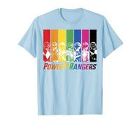 Power Rangers Rainbow Group Panels Maglietta, Uomo, Celeste, M