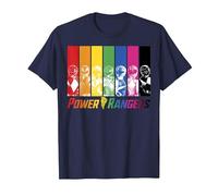 Power Rangers Rainbow Group Panels Maglietta, Uomo, Navy, 3XL