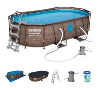 Power Steel Swim Vista Series Piscina Ovale con Oblo', Cm. 427X250X100, Capacita' 1915 L, Filtro 2006 L/H, Cartuccia 58503 (II), Marrone
