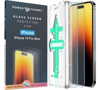 Power Theory Pellicola protettiva per schermo iPhone 14 Pro Max resistente agli urti in vetro temperato durezza 9H, senza bolle, compatibile con custodia, antigraffio, anti-sbavature, confezione da 2