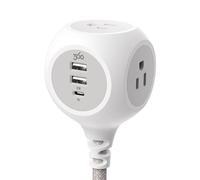 PowerBall - Hub di ricarica intrecciato a 3 uscite da 32 W, con 2 porte USB-A e 1 porta USB-C (2,4 m - Grigio Luna)