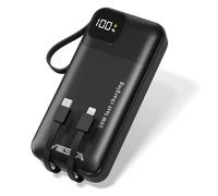 powerbank 20.000 mAh nera - powerbank con ricarica rapida da 22,5 W con PD 20W, cavo USB-C e Lightning integrato, display LCD, torcia LED, USB-A, USB-C e laccetto da trasporto