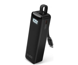 Powerbank 5.000mAh SBS con display LCD e cavo integrato Type-C 10W nero