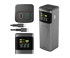 POWERBANK HAMA Alta - uscita USB-C 150W, ricarica rapida, display TFT, 3 porte 24000 mAh, Grigio