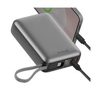 Swissten Batteria Esterna 20000mAh 45W con Cavo USB-C Integrato Porte USB-C USB, Argento