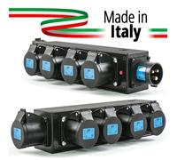 POWERBOX NERO CIABATTA ALIMENTAZIONE PALCO MADE IN ITALY SPIA RETE INGRESSO SPINA 16A 3P USCITE 5 PRESE 16A 3P+N+T