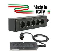 POWERBOX NERO CIABATTA ALIMENTAZIONE PALCO MADE IN ITALY SPIA RETE INGRESSO SPINA VOLANTE PCE 16A 3P+N+T USCITE 5 X SCHUKO 16A 3P IP2X
