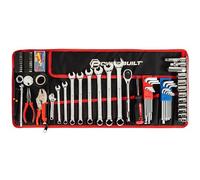 Powerbuilt 643028ECE - Kit di attrezzi per moto con custodia arrotolabile, chiavi da viaggio, cricchetto, bussole, 100 pezzi