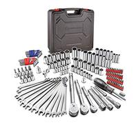 Powerbuilt Set di attrezzi meccanici da 1/4", 3/8" e 1/2", con set di chiavi a bussola SAE e metriche, cricchetto a 72 denti, kit di attrezzi per autoveicoli, con custodia, 642453