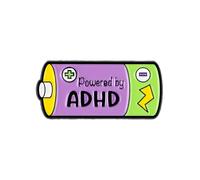 Powered By ADHD Battery Pin Brooch, ADHD Awareness smalto pin, regalo per neurodivergent amico terapista, spille neurospicy, distintivo ispiratore bavero, accessori neurodiversità