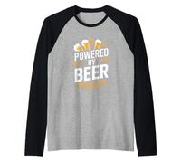 Powered By Beer Brewing Hops Grafica Divertente Maglia con Maniche Raglan