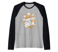 Powered by Beer Mugs Leaves Fun Maglia con Maniche Raglan