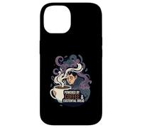 Powered By Coffee & Existential Dread Funny Tired Design Custodia per iPhone 14