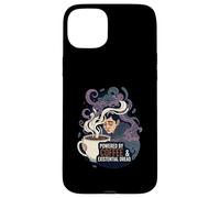 Powered By Coffee & Existential Dread Funny Tired Design Custodia per iPhone 15 Plus