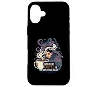 Powered By Coffee & Existential Dread Funny Tired Design Custodia per iPhone 16 Plus