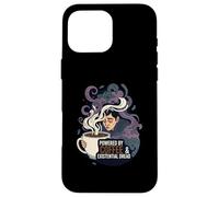 Powered By Coffee & Existential Dread Funny Tired Design Custodia per iPhone 16 Pro Max