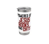 Powered by Jesus Books and Cats Libro cristiano Amante dei gatti Bicchiere termico in acciaio inox doppia parete
