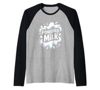 Powered By Milk Divertente Mucca Tema Maglia con Maniche Raglan