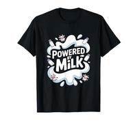 Powered By Milk Divertente Mucca Tema Maglietta