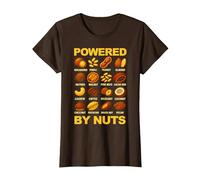 Powered By Nuts Divertente Arachidi Mandorla Anacardi Noce Pecan Fun Maglietta, Donna, Marrone, M