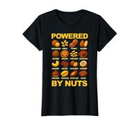 Powered By Nuts Divertente Arachidi Mandorla Anacardi Noce Pecan Fun Maglietta, Donna, Nero, S