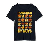 Powered By Nuts Divertente Arachidi Mandorla Anacardi Noce Pecan Fun Maglietta, Donna Plus-Size, Nero, 5X