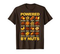 Powered By Nuts Divertente Arachidi Mandorla Anacardi Noce Pecan Fun Maglietta, Uomo, Marrone, XL