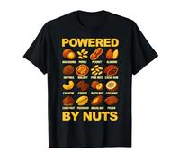 Powered By Nuts Divertente Arachidi Mandorla Anacardi Noce Pecan Fun Maglietta, Uomo, Nero, 5XL