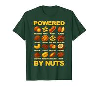Powered By Nuts Divertente Arachidi Mandorla Anacardi Noce Pecan Fun Maglietta, Uomo, Verde Foresta, S