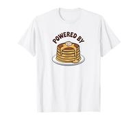 Powered by Pancakes Breakfast Energy Funny Design Tee Pop!! Maglietta