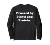 Powered By Plants And Protein Funny Saying Vegan Life Maglia a Manica