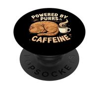 Powered By Purrs & Caffeine Cat Lover Coffee Design PopSockets PopGrip Adesivo