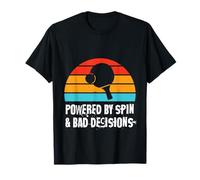 Powered By Spin & Bad Decisions Funny Retro Table Tennis Maglietta