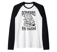 Powered by Sushi Kitten Fun Cibo Giapponese Cat Foodie Maglia con Maniche Raglan