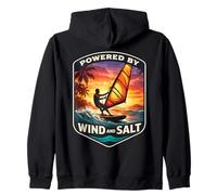 Powered By Wind And Salt Windfurfer Windsurf Amante Scherzo Felpa con Cappuccio