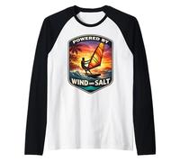 Powered By Wind And Salt Windfurfer Windsurf Amante Scherzo Maglia con Maniche Raglan