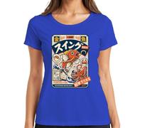 Powered Fish Discovering New Delights Japan - Maglietta da donna, Blu, L