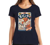 Powered Fish Discovering New Delights Japan - Maglietta da donna, blu navy, XXL