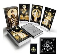 Powerful Black Gold Moon Phase Tarocchi, 78 Tarocchi Deck per principianti | Tarocchi guidati classici celesti con panno per altare, 3 supporti in acrilico e sacchetto di velluto per apprendimento e
