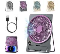 Powerful Breeze - Ventola sottile ultra sottile, ricaricabile tramite USB, mini ventilatore portatile pieghevole a 180°, con 6 velocità del vento, lunga durata della batteria, per casa, ufficio