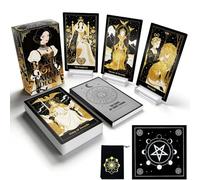 Powerful Carte dei tarocchi gotici in oro nero con guida, mazzo di tarocchi | Classici tarocchi scuri per principianti, set di tarocchi in stile onirico con 3 supporti in acrilico e sacchetto di velluto