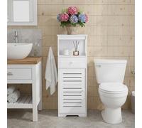powerking Armadietto portaoggetti per bagno a 4 livelli, bianco freestanding organizer con porta, Drawer and Shelf, cabinet impermeabile per bagno, bagno, toilette, ufficio, sala living, cucina