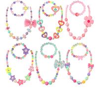 powerking Bambini Collana Bracciale Anello orecchino Set, 6 Set Ragazzine e Bambini Collana con Perline Gioielli e Bracciale Set con Ciondolo a Sirena per Dress Up Finta Play Favore di Partito