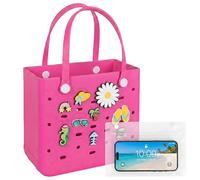 powerking Beach Bag for Women, Water resistant Travel Tote Bag, Sandproof Vacation Essentials for Summer Swim Cruise Pool, rosa caldo
