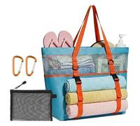 powerking Borsa da spiaggia da donna con cerniera e tasche, grande, impermeabile, in rete, per viaggi, palestra, piscina, shopping, Blu