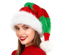 powerking Christmas Hats for Adults, Velvet Plush Unisex Santa Hat with a Faux Fur Pompom, Xmas Hats for New Year Festive Party Supply Holiday (Rosso + Verde + Bianco)