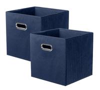 powerking Contenitore contenitore di stoccaggio in tessuto, 2 Pack pieghevole panno di stoccaggio Cube Organizer Cassetto con maniglia in metallo per armadio e giocattoli di stoccaggio, Blu Profondo